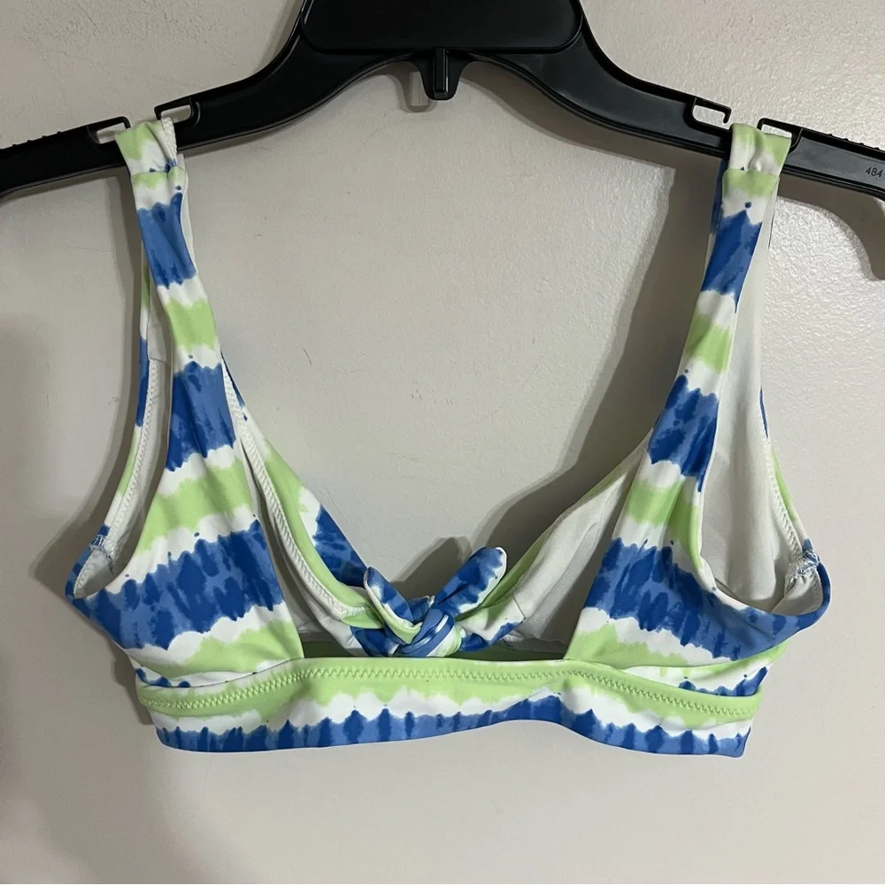 Aerie Blue & Green Striped Scoop Bikini‎ Top Size Small Tie Front Beach Summer